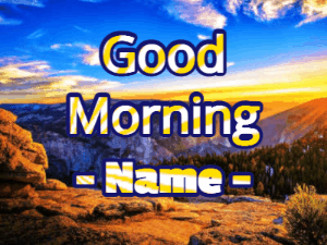 GIF: Good morning sunburst letters over mountains