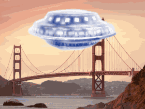 San Francisco UFO over bridge