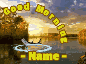 Good morning lake scene with jumping fish