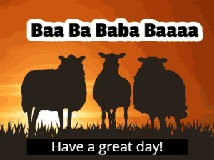 Silhouette sheep saying good morning with subtitles