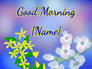 GIF: Flowers swaying good morning on blue background