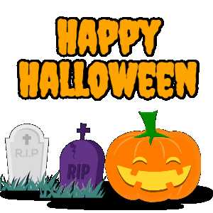 GIF: Halloween Sticker with pumpkin, tombstones, bats
