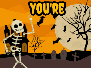 Skeleton Presenting a Halloween Invite