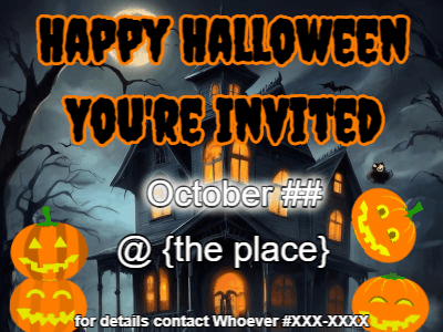 Halloween Party Invitation, halloween-50 @ Editable GIFs,Haunted House and Pumpkin Party Invitation