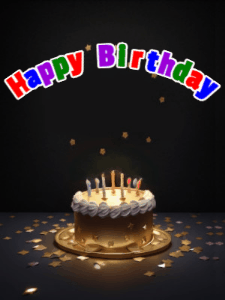 Hilarious birthday gif of a dragon flying over a cake and lighting the candles with butt flames. Customize banner and name.