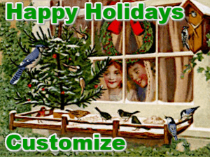 GIF: Vintage Holiday Card Kids and Birds