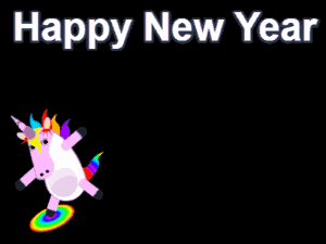 Unicorn dabs a New Year greeting