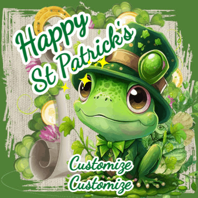 St Patrick's Day GIF, stpatricks-4 @ Editable GIFs, Cute St. Patricks frog in a Top Hat