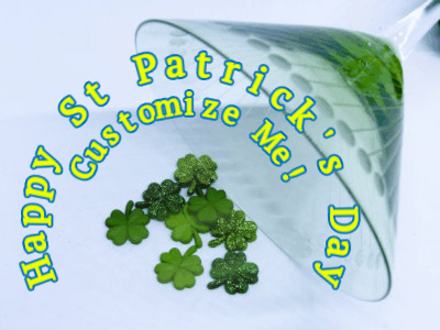 St Patrick's Day GIF, stpatricks-7 @ Editable GIFs, Spilt martini glass with clovers